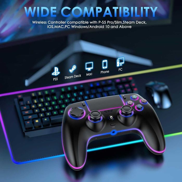 JORREP SZ-5005B Bezprzewodowy Gamepad PS5/PC z RGB, Dual-Vibration