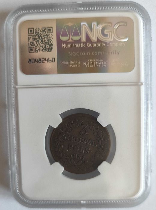 Moneta w gradingu: 3 grosze 1831, Powstanie Listopadowe, NGC F 15 BN