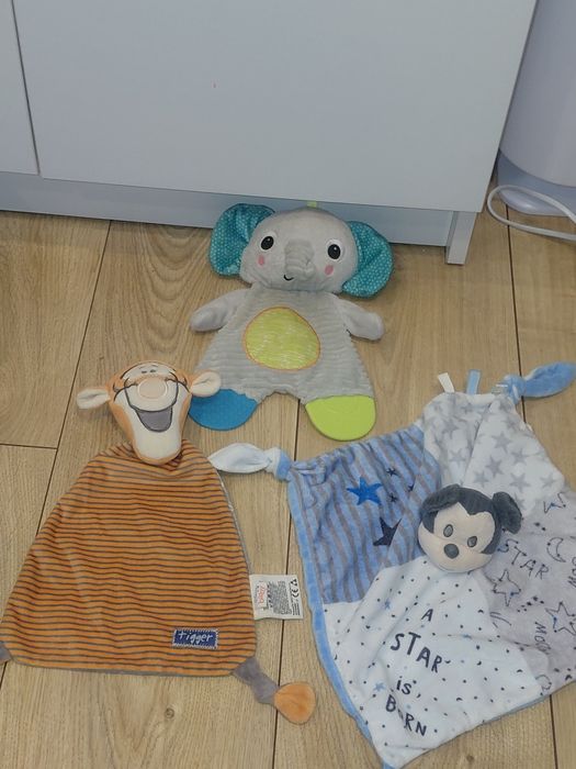 Zestaw 3 sensorycznych przytulanek dla dziecka tygrysek myszka słonik