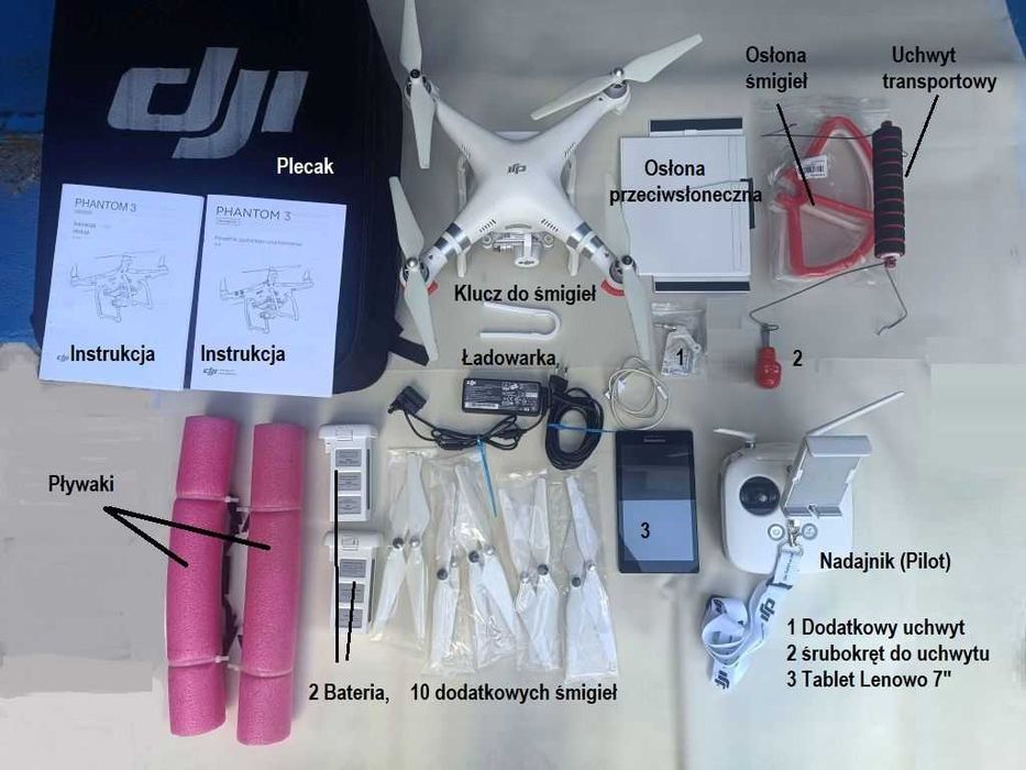 Dron Dji Phantom 3 Advanced Mega zestaw lata i pływa + gratisy