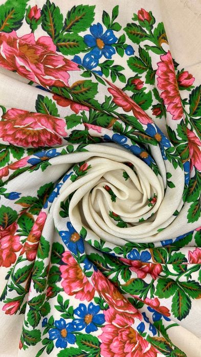 Шерстяной платок хустка українська в рожеві квіти вовна велика вінтаж