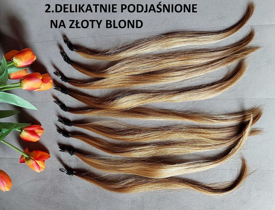 Piękne włosy dziewczynki dziewicze podjaśnione złoty blond, 49g, 44 cm