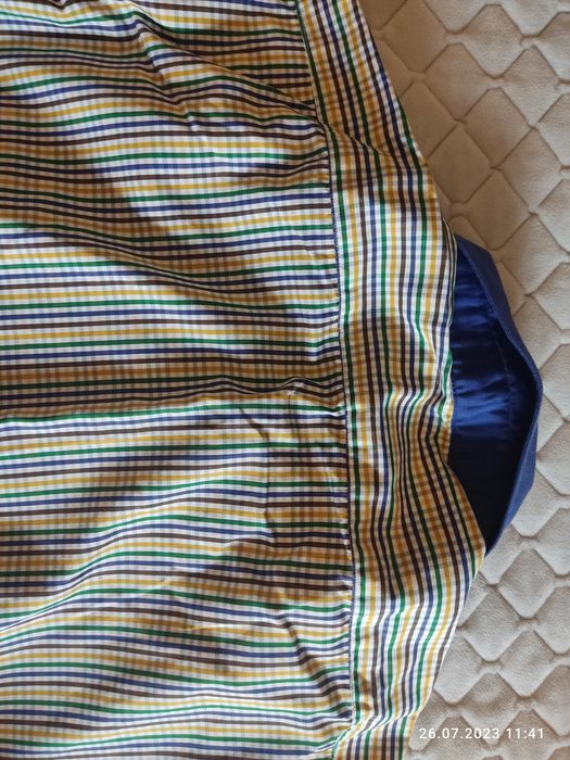 Bawełniana koszula męska slim krótki rękaw żółto-niebieska stan idealn