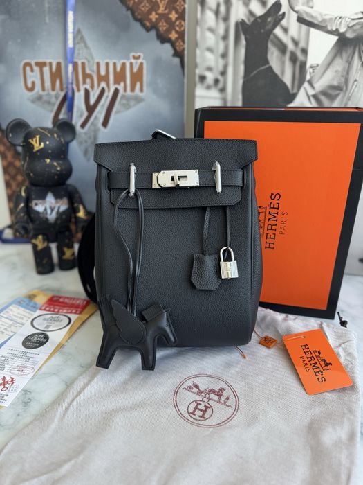 Чоловіча сумка слінг Hermes Hac a Dos Backpack Ермес рюкзак мужская черная натуральная кожа кожаная чорна шкіряна натуральна шкіра