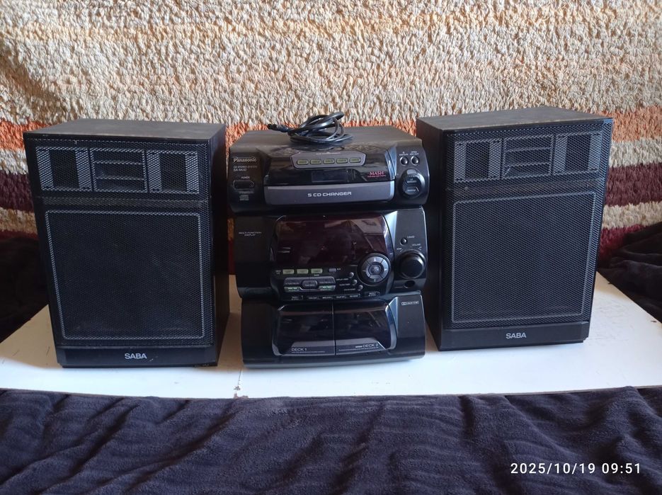 Wieża Panasonic 5 CD kolumny Saba drewno