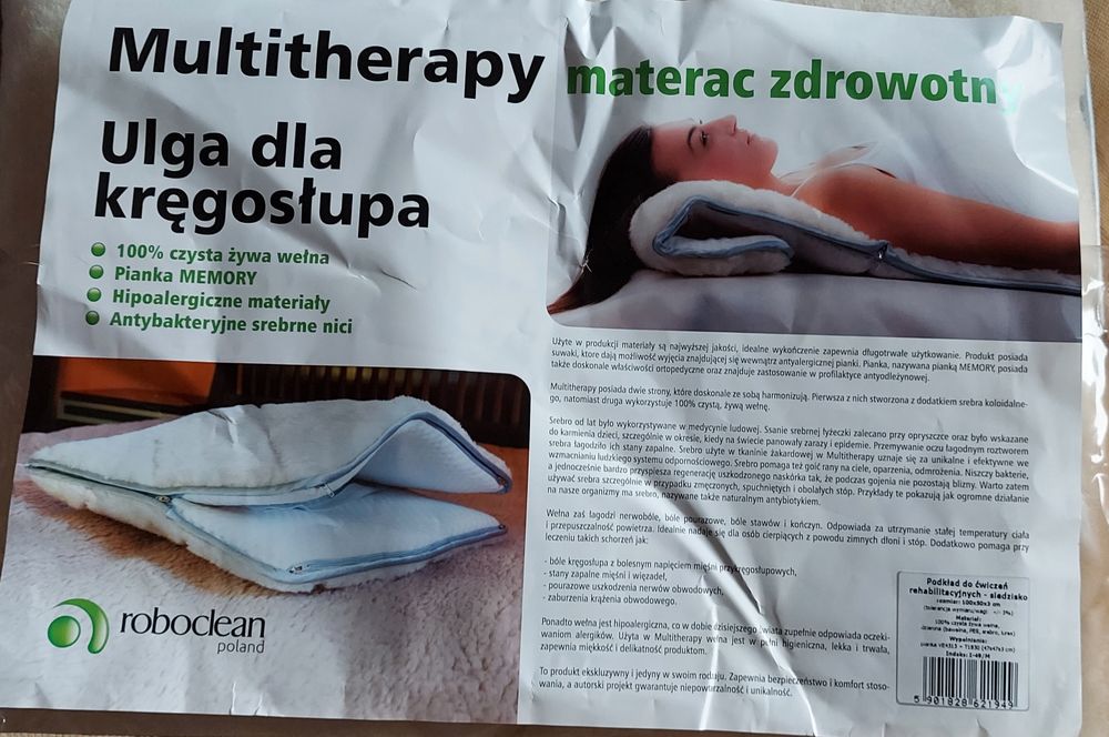 Przecena z 129.. Materac zdrowotny, zdrowie, multitherapy, 100x50, woo