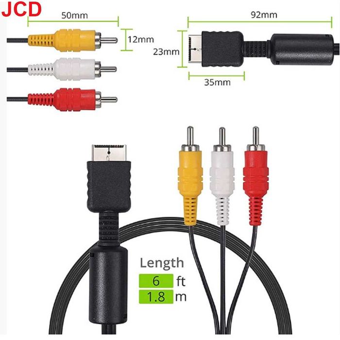 Cabo AV RCA 1.8M para PS1 PS2 PS3 – Cabo Áudio e Vídeo para TV/Monitor NOVO