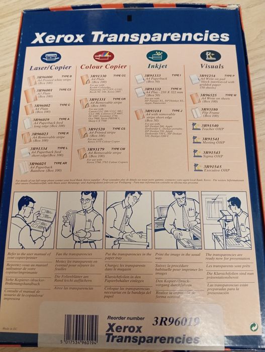 Caixa de folhas de acetato Xerox