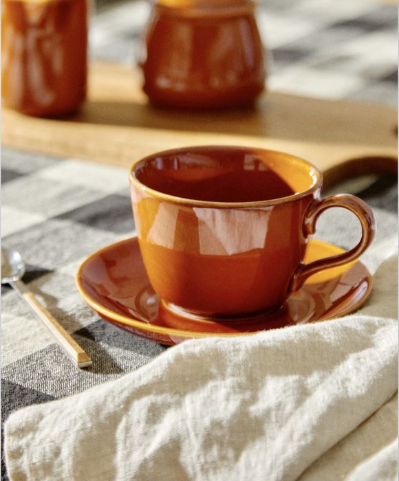 Chàvena De Chà Com Prato De Grés Branqueado Zara Home NOVO