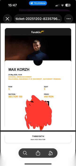 Билет на Макса Коржа Сектор 109