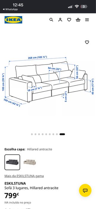 Sofá IKEA ESKILSTUNA – 3 lugares + chaise | 2,68 m