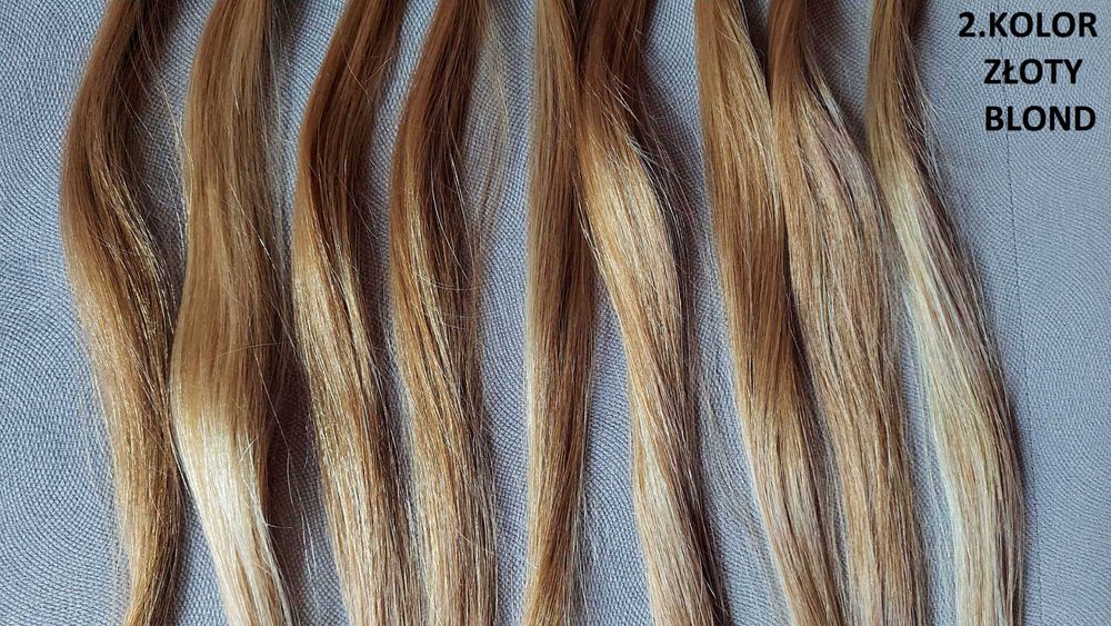 Piękne włosy dziewczynki dziewicze podjaśnione złoty blond, 49g, 44 cm