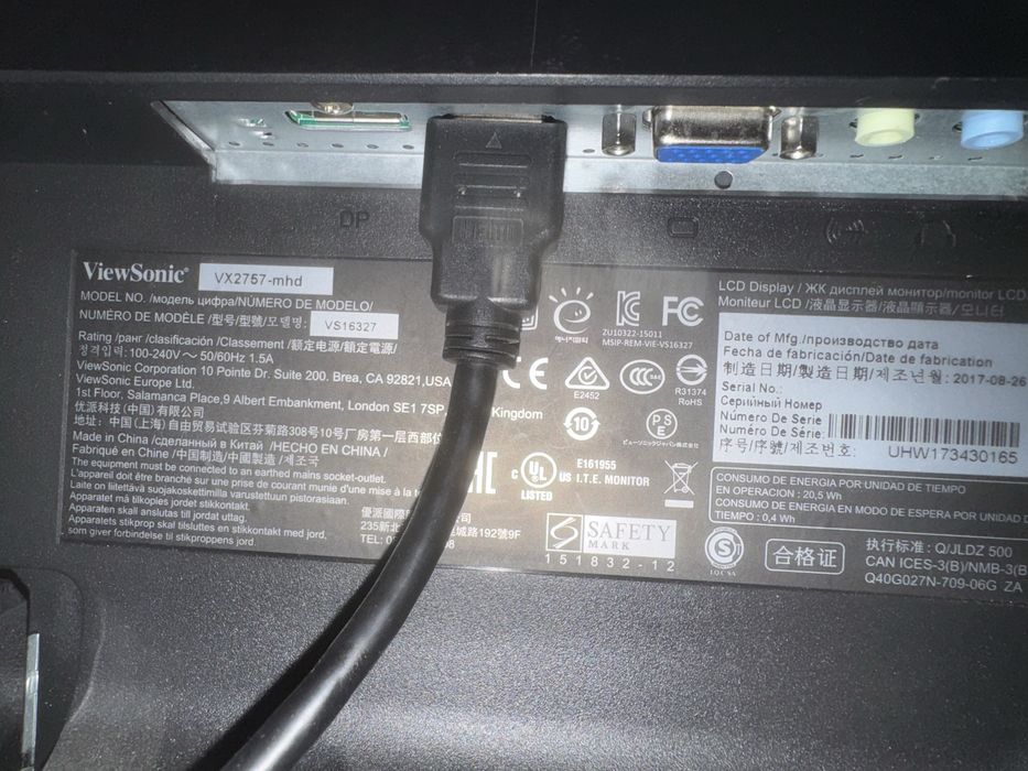 Monitor ViewSonic model  VX2757 - mhd