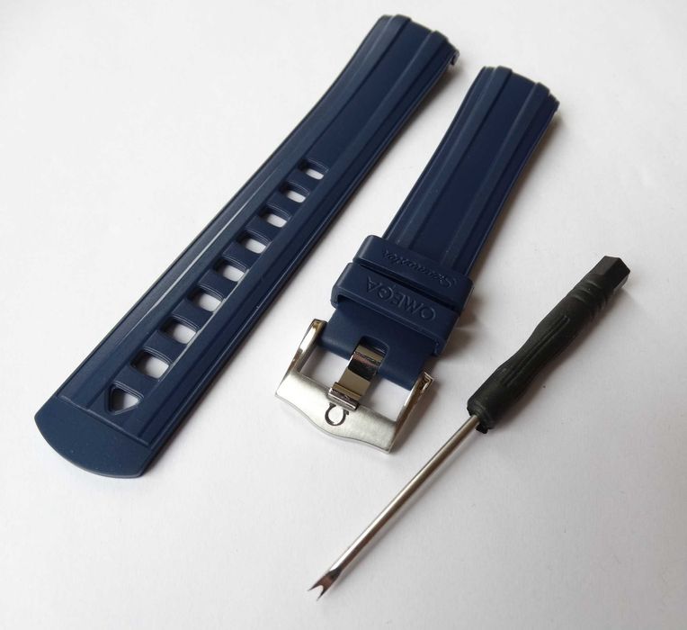 Pasek silikonowy niebieski 20mm do zegarka Omega Seamaster 300 klamra