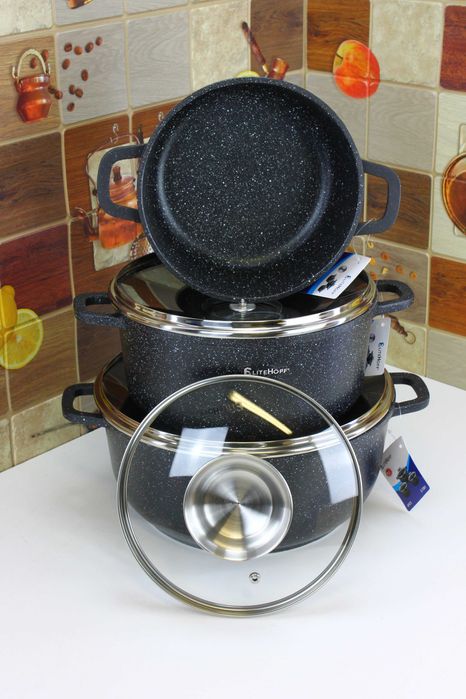 Ciężkie solidne marmurowe garnki 2.3L, 4.5L, 6.5L Elitehoff PREMIUM 61