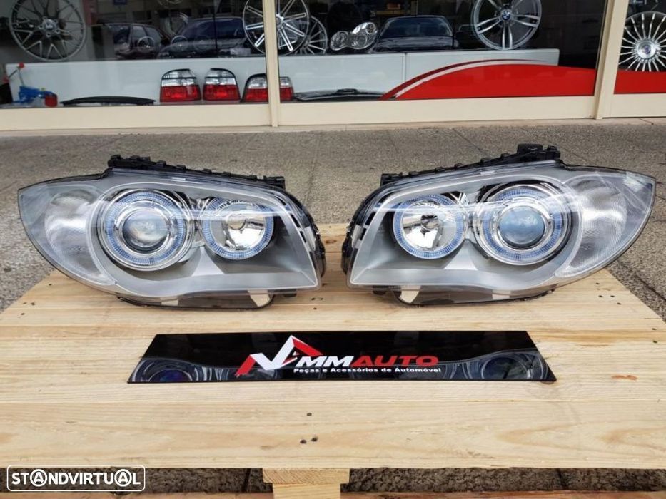 Faróis Angel Eyes BMW Série 1 Fundo Cristal