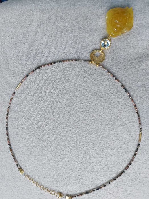 Naszyjnik bursztyn blue topaz kamienie srebro 925 złocone