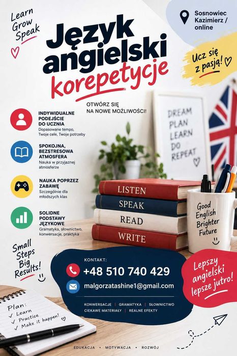 Język angielski korepetycje Dąbrowa Górnicza/ Sosnowiec z doświadczonym lektorem
