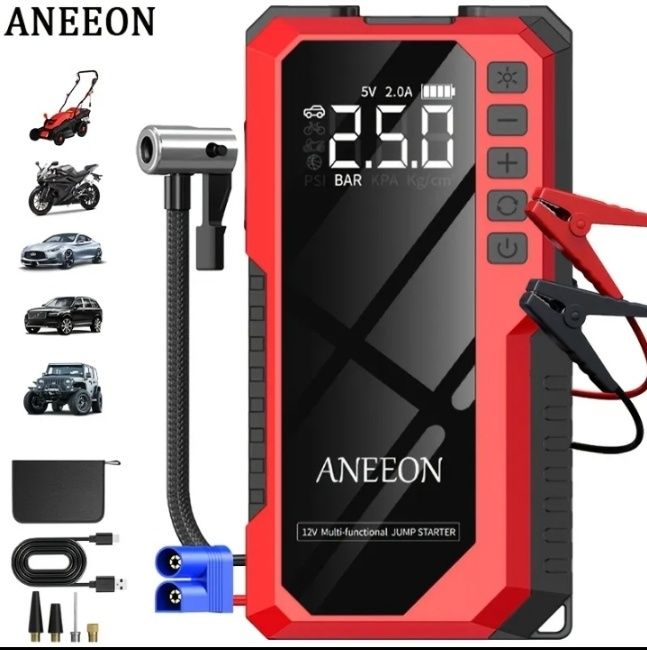 Бустер 4-в-1 потужний: пусковий+насос+павербанк+ліхтар