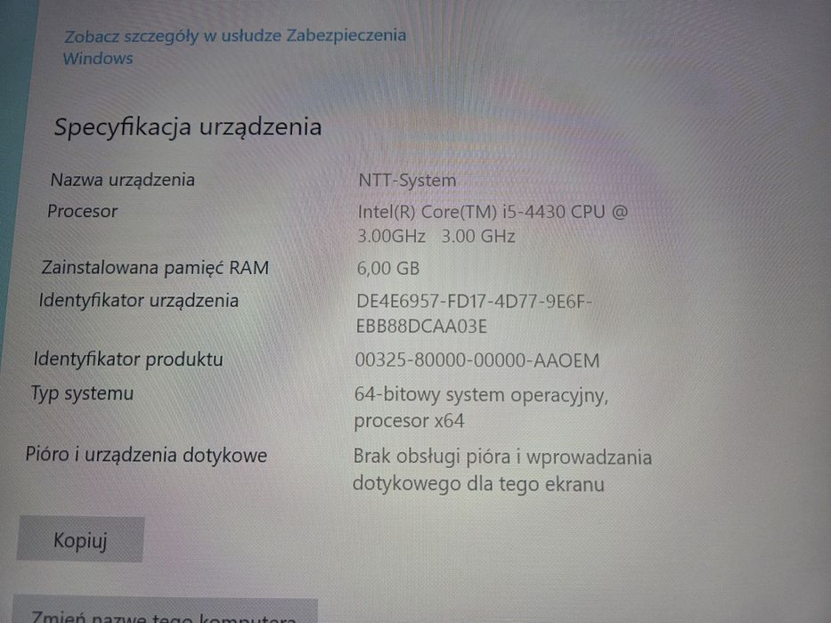 Komputer NTT i5 4430 ram 6gb  hdd 750gb hdd gtx1050 Windows 10