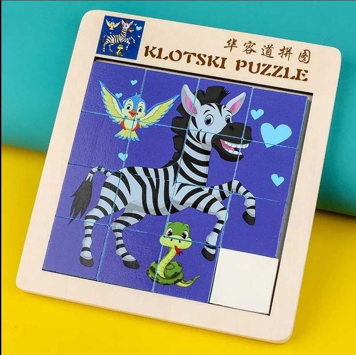 Drewniana Logiczna Układanka - Puzzle - 2 w 1 ZEBRA