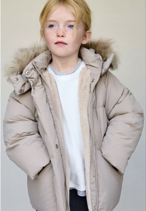 Пуховик Zara 116, пуховик бежевий зара, куртка zara, зимова куртка зар