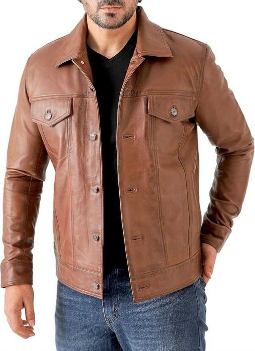 Casaco de homem clássico de couro estilo camionista couro e camurça premium