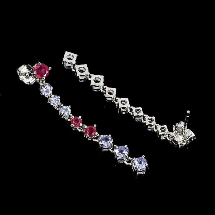 Серьги с фиолетовым танзанитом, рубином, серебро 925 пробы