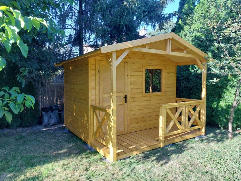 Domek drewniany, ogrodowy, z tarasem,  na działkę ROD, 3x4m z montażem