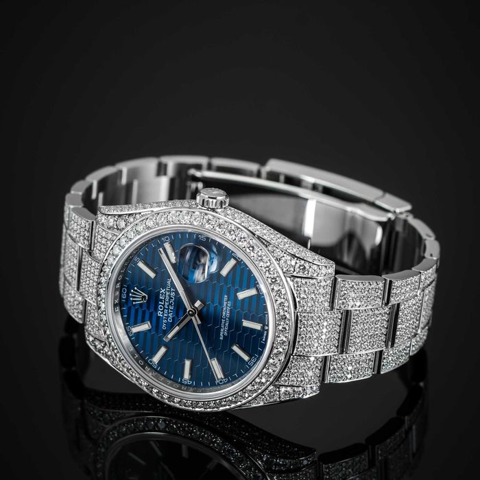 Zegarek Rolex Datejust 41 z diamentami full iced, niebieska tarcza