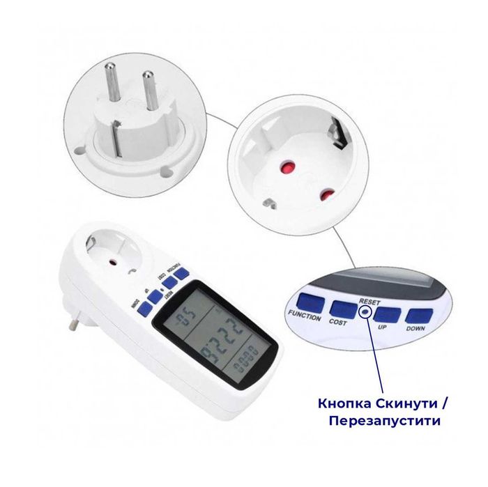 Розетка энергометр вольтметр амперметр ваттметр Intertek Cat II 3680W