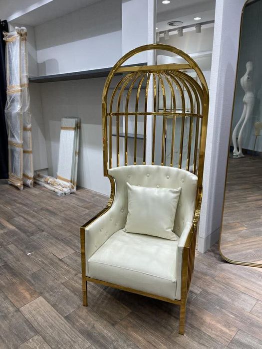 Ekskluzywny fotel klatki birdcage złoty - beżowy
