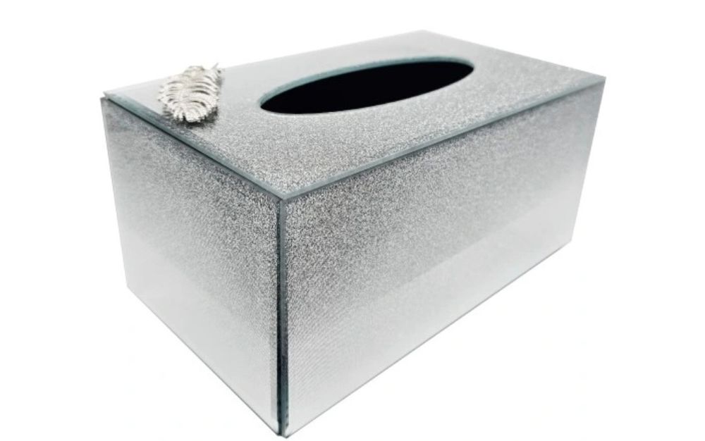 Chustecznik lustrzany brokat pojemnik Glamour piórko 22 x 13 x 11 cm