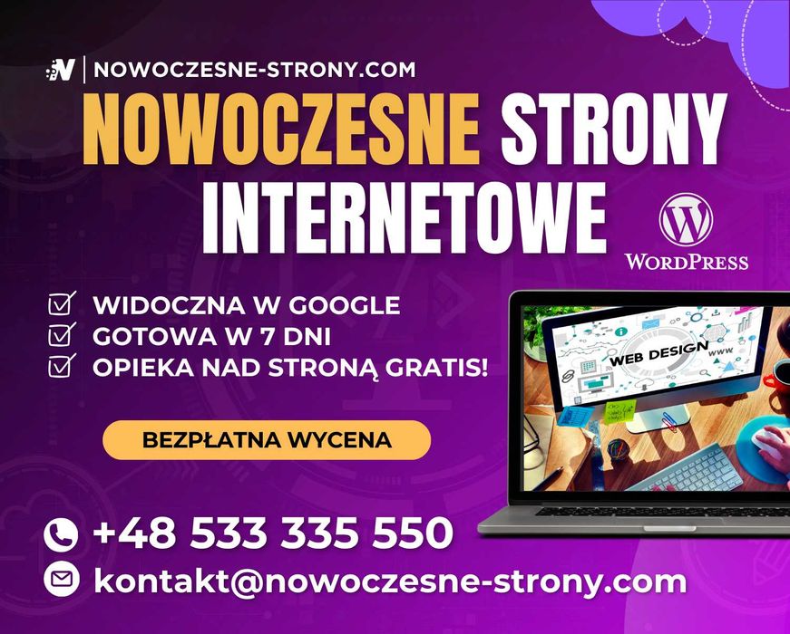 Nowoczesne Strony Internetowe | WordPress z 5-letnią Gwarancją | Opieka Stron 12 miesięcy