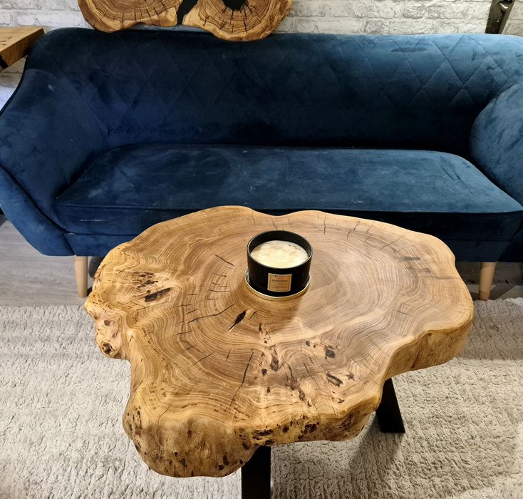 Stolik kawowy 79x65cm PIĘKNY OKAZ LIVE EDGE plaster drewna loft