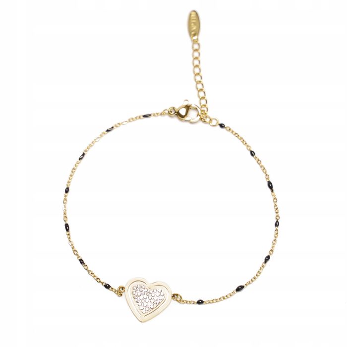 Bransoletka Czarne Koraliki Serce Cyrkonie 491
