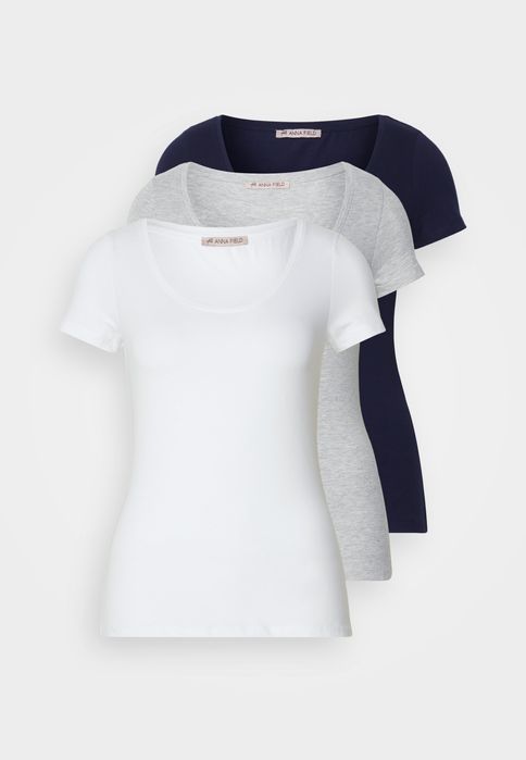 Anna Field 36 S T-Shirt Damski 3Pack 3 Sztuki Szary Granat Biały D2267