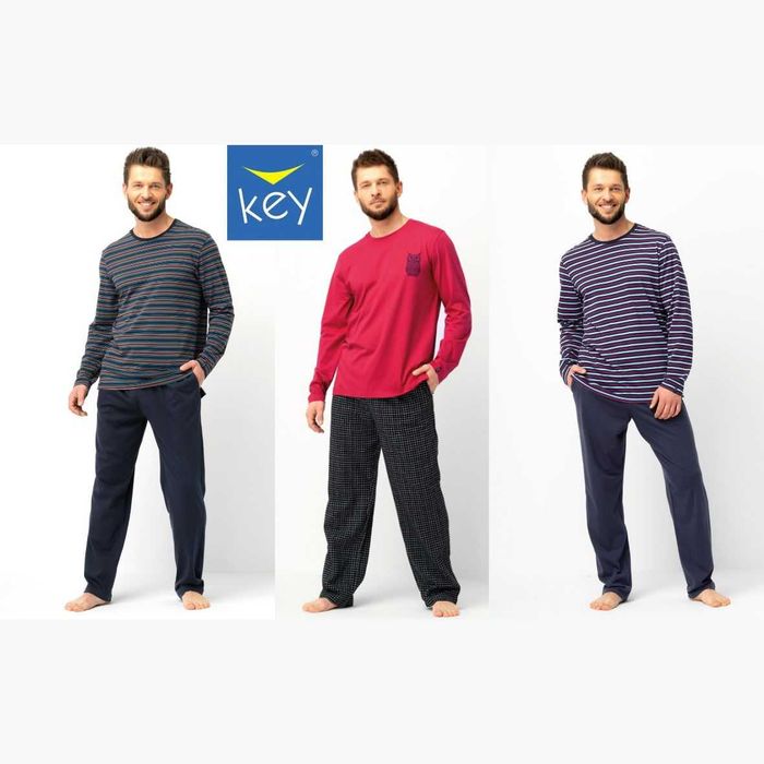 Піжами KEY чоловіча футболка д.рукав--- штани КЕЙ бавовна/фланель