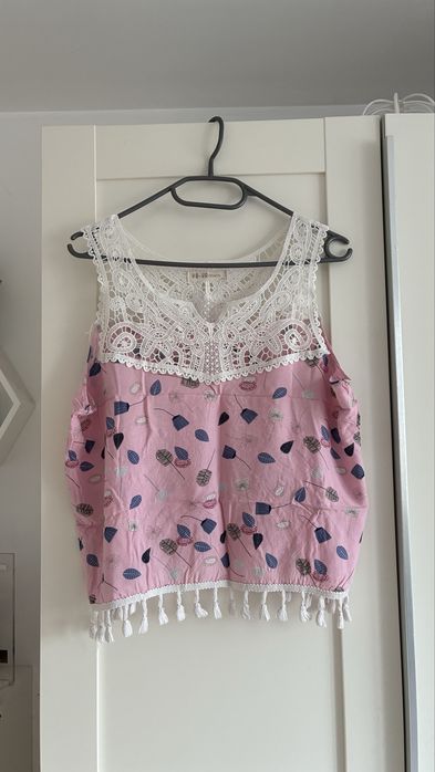 Ya-ya fashion L/XL top koszulka rozowa w kwiaty z koronka