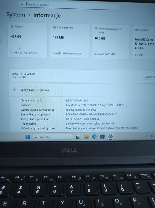 Laptop Dell Latitude 5490 i7-8650U, SDD 512 GB, 16 GB RAM