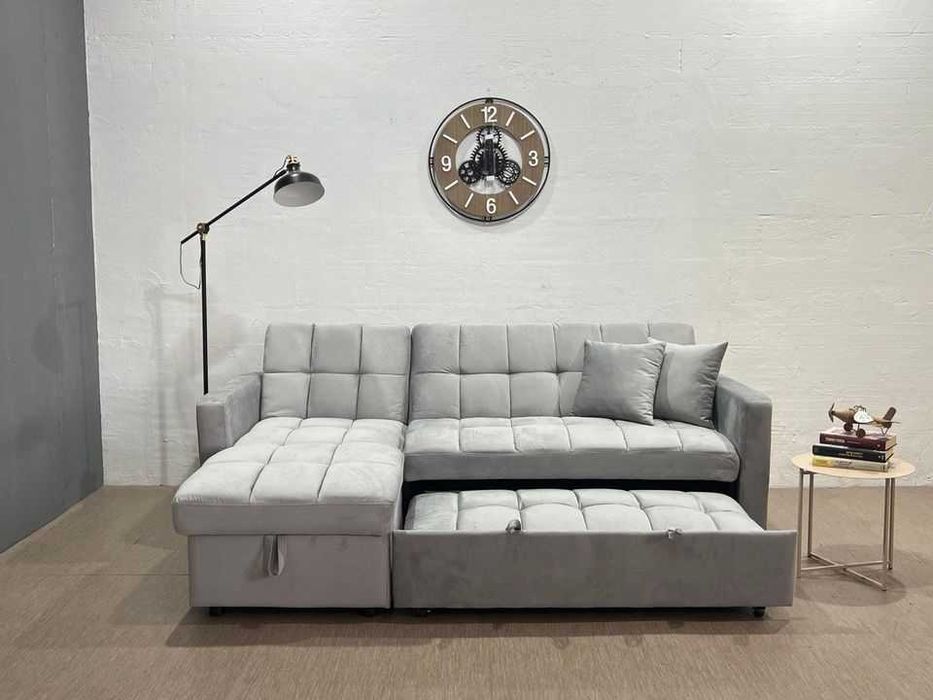 Sofá cama cinza chaise longue - entrega gratuita