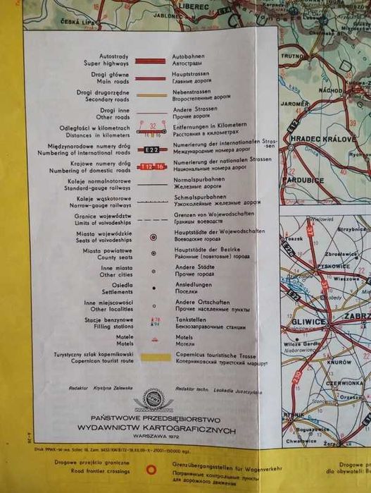 Mapa samochodowa polski lata 50, 60,  80, 100 - PRL