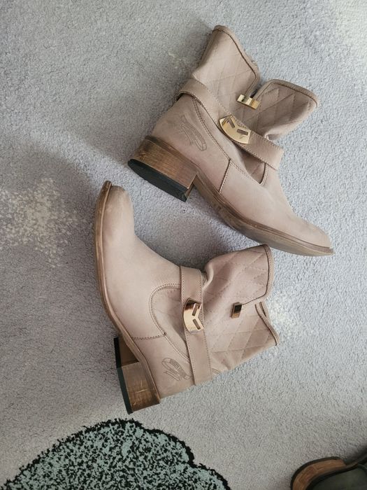 Botki damskie skórzane beżowe, 36,