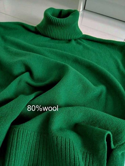 Basic Apparel wełna 80% gruby golf oversize zielony L, XL damski