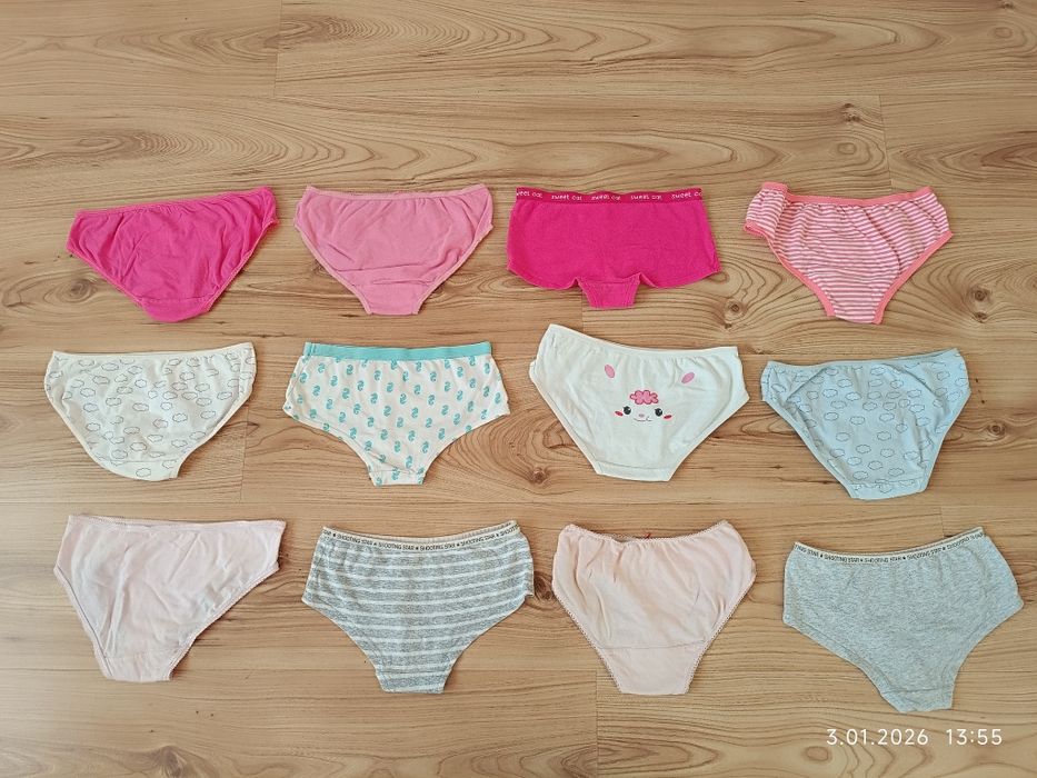 Zestaw 12 szt majtek r 128 dla dziewczynki bielizna