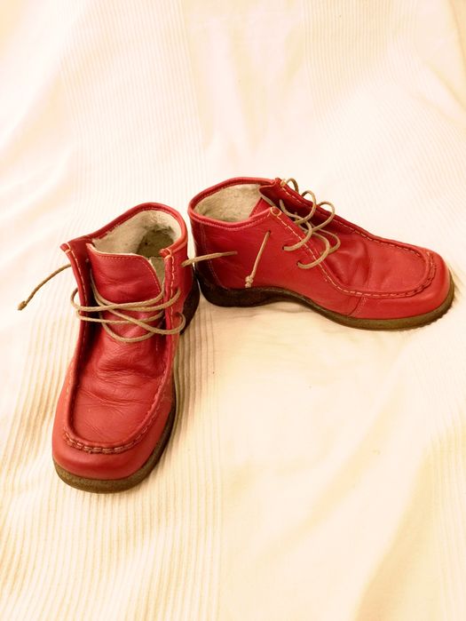 Rezerwacja - Czerwone półbuty zimowe 38 24 cm skóra ciepłe