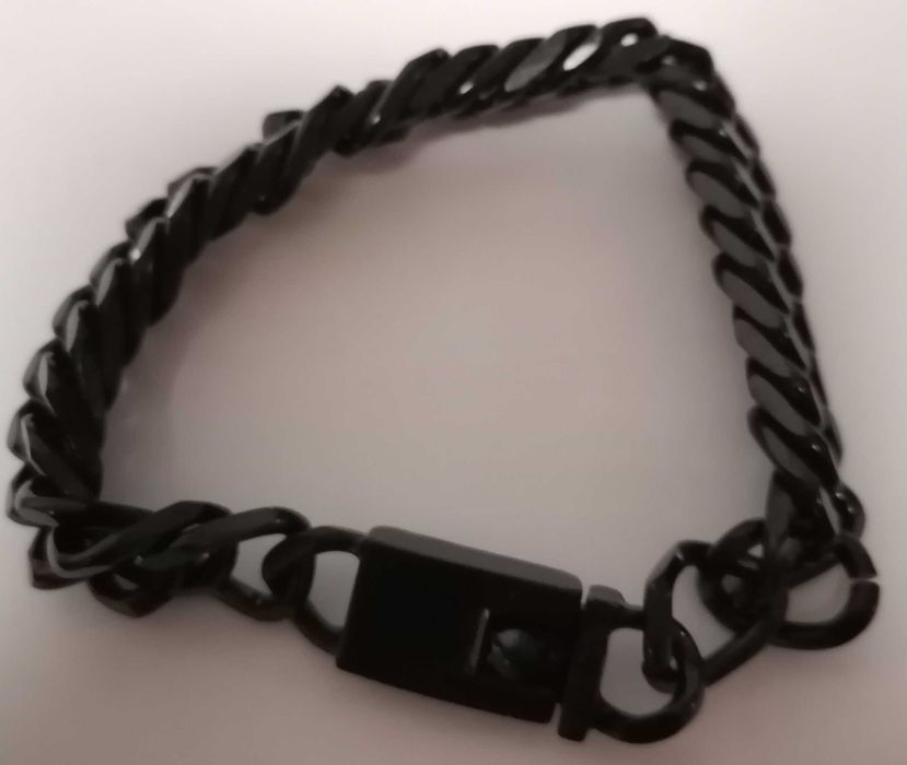 Pulseira masculina Preta 7 mm corrente aço inoxidável cubano elo