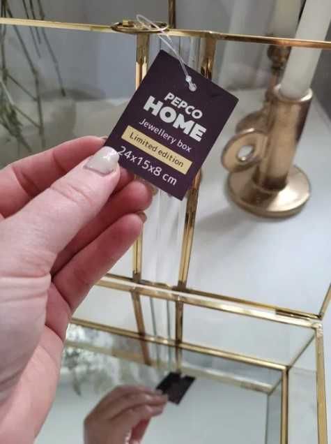 Pudełko / szkatułka szklana złota - słodki stół, obrączki, dekoracje