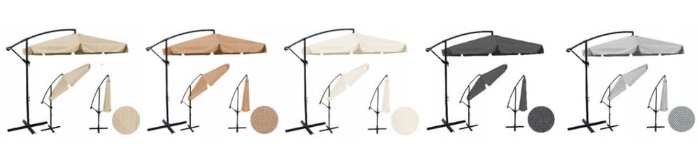 Duży Parasol Ogrodowy 350 cm Składany Regulowany z Wysięgnikiem Mocny