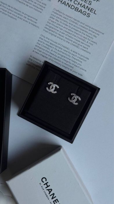 Серьги chanel мини в сепебре полный комплект